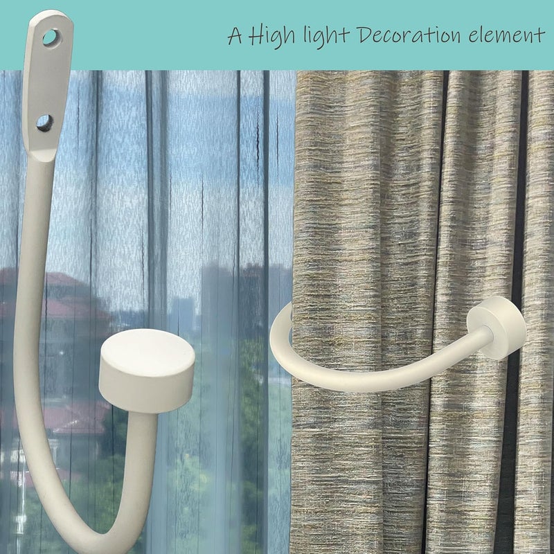 ARNORX Quality Curtain Holdbacks, Solid Steel Curtain Holdback with Disk Finial, Set of 2 Window Curtain Tieback Hooks, White - Image 2